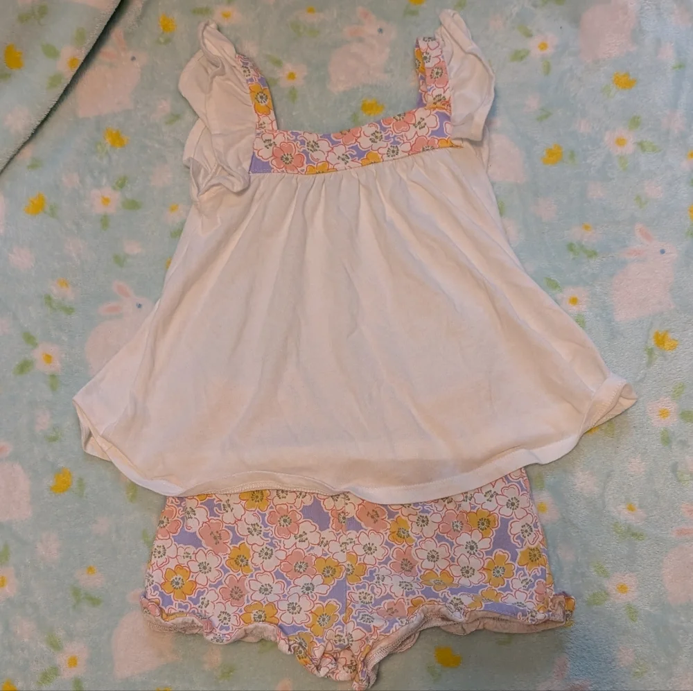 The Children's Place White Floral Ruffle Sleeve Top And Shorts Set 3T Girl's
